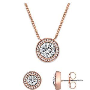 925 silver rose gold necklace and earring set~